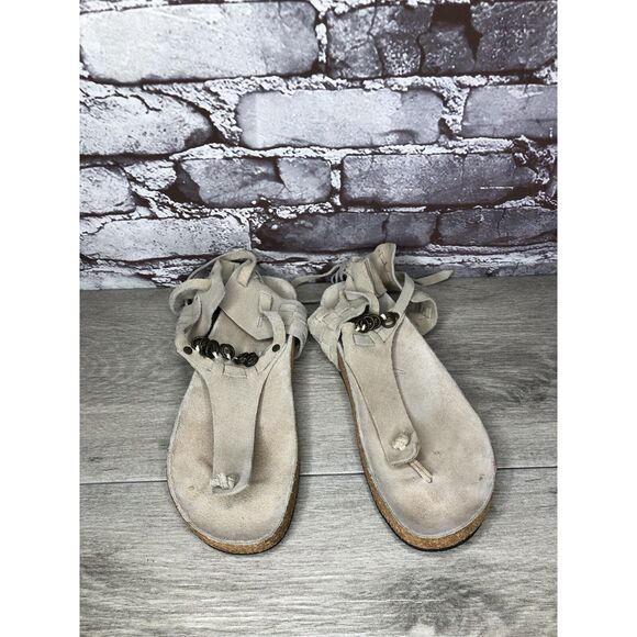 Free People Grey Suede Leather Collins Thong Chain Strappy Sandals Women 37EU/6M - Picture 2 of 16